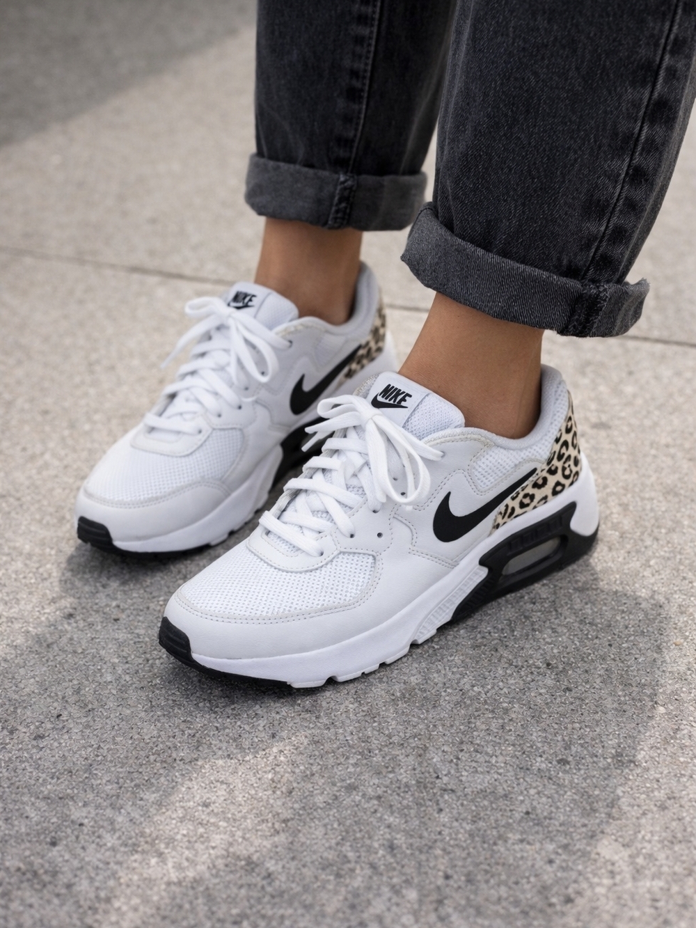 Nike White Sneakers with Black Swoosh & Leopard Heel - Picture 2 of 2